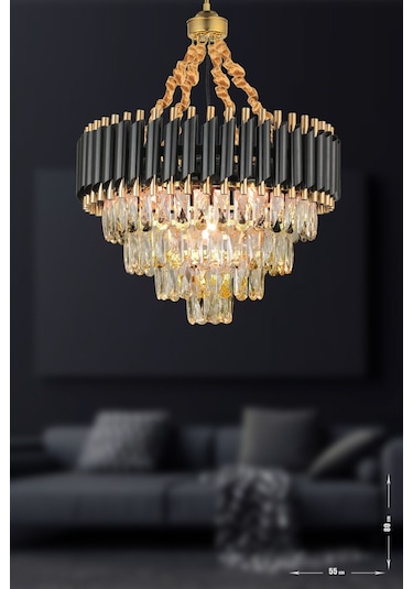 Palmira 55'lik Prizma Kesim Kristal Taşlı Lüks Avize - Siyah-gold Siyah-Gold
