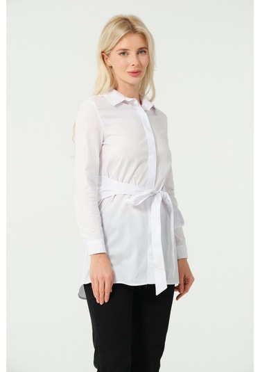 Bağcık Detay Tunik Gömlek Beyaz