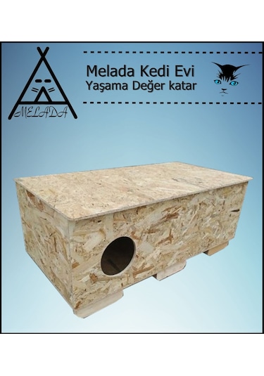 Melada Kedi Evi Dış Ortam Uygun Ahşap Kedi Evi Osb 100x50x40 Cm