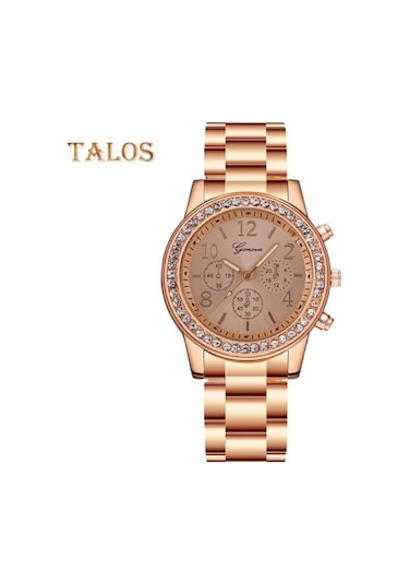 Kadın Kuvars İzle Yuvarlak Kadran Yapay Elmas Üç Gözlü Paslanmaz Alaşım Zaman Kontrolü Yüksek Doğruluk Bayan Kol Saati Günlük Parti Ofis Arkadaşlık Giyim Rose Gold