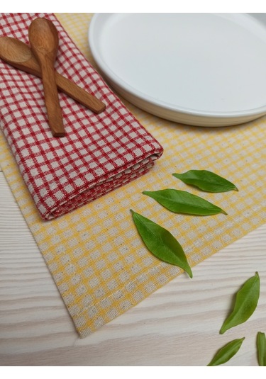 Wellstil Doku 6'lı Keten Piti Kareli Kırmızı Peçete  Piknik Dekorasyonu 40 x 40 cm Kırmızı