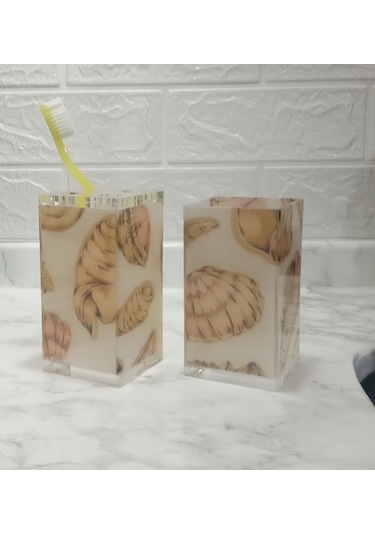 Sıa 2 Li Banyo Seti.Kumaş Istiridye Desenli Akrilik Krem