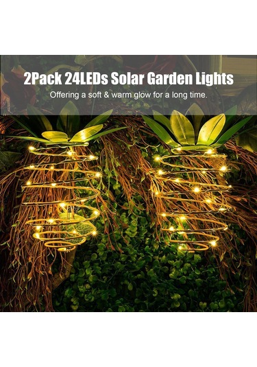 Geeksen 2'li Paket Ananas Şekilli 24 Led Güneş Enerjili Bahçe Lambası - Su Geçirmez, Otomatik Açma/kapama