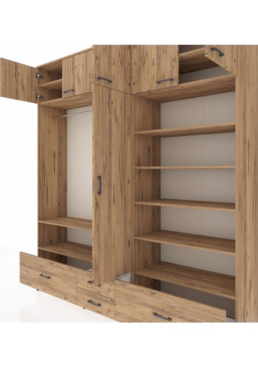 Hyperion Dolap 18 Raflı 4 Çekmeceli Tek Askılı 220x44x243 Çam-çam/çam Atlas Çam/atlas Çam