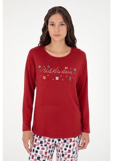 U.S. Polo Assn. Kadın Bordo Yılbalı Temalı Pijama Takım 50303402-VR014