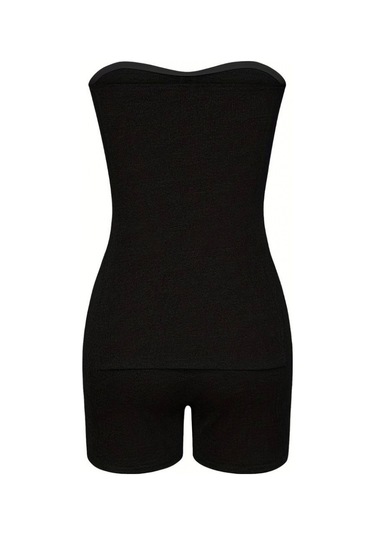 Kadın Iki Yanı Yırtmaçlı Straplez Bluzmini Tayt Kaşkorse Ikili Takım Çok Renkli