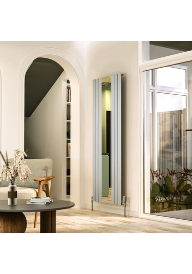 Lojimax Alüminyum Aynalı Dikey Radyatör Royal Mirror 1800x792mm 8 Dilim İnoks Fırçalı Eloksal 1650 W Yüksek Isıl Güç