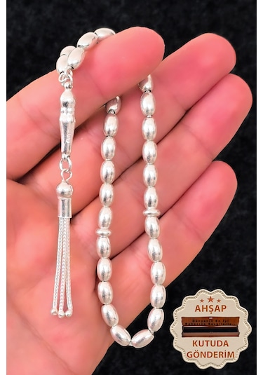 Gümüş Tesbih Erkek Arpa Kesim Gümüş Tesbih Modeli 925 Ayar St386 Gümüş