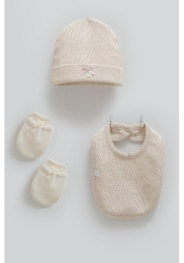 Caramell %100 Pamuk Love Feel 3'lü Takım 50-56 Cm Bere-şapka-eldiven Yeni Doğan Crml.tak2080 Bej