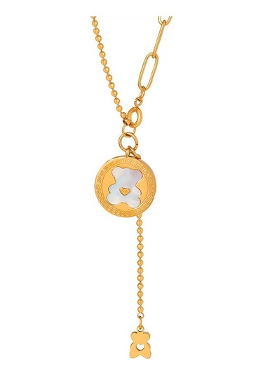 Japon Ve Kore Çizgi Film Ayı Altın Kaplama Püsküllü Kolye - Tatlı Titanyum Çelik Takı Altın Rengi