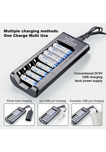 Yunboo 8 Yuvalı Akıllı Şarj Cihazı - Aa/aaa Ni-mh Pil Şarjı, Usb Güçlü, Otomatik Durdurma