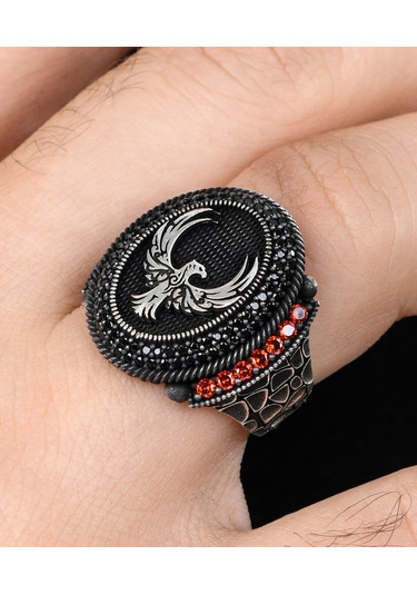 Anka Kuşu Figürlü 925 Ayar Gümüş Erkek Yüzüğü Gümüş