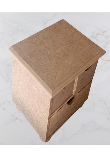 Hobi Adn Dekoratif Makyaj Kutusu 3 Çekmece Ahşap Mdf Ham El Yapım Açık Kahverengi