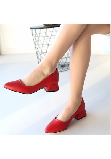 Desniy Kırmızı Cilt Kadın Topuklu Ayakkabı Kırmızı