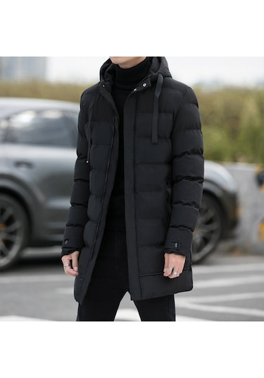 Orta Kalınlık Kışlık Rahat Ve Hafif Pamuklu Kapüşonlu Moda Erkek Mont Siyah
