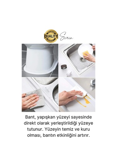 Ekstra Kalın 3.35 Mt Banyo Küvet Duşakabin Mutfak Tezgah Lavabo Su Sızdırmaz Kenar Bandı Beyaz Bant