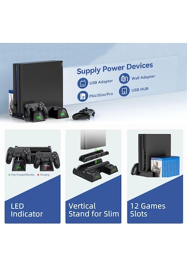 Ps4 Slim 3 Fanlı Soğutucu Stand + Çift Şarj Dock Tp4-882c