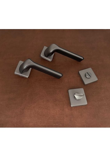 Posh Mat Skoç Füme Siyah Kare Rozetli Zamak Wc Banyo Kapı Kolu 1 Takım