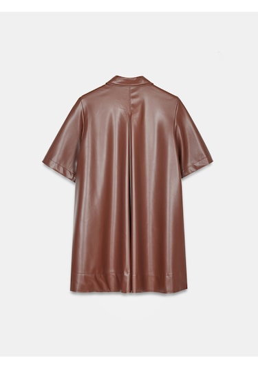 Dilvin 90934 Suni Deri Mini Gömlek Elbise-karamel Karamel