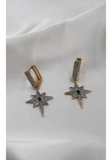 Bb İthal Altın Kaplama Kutup Yıldızı Taşlı Küpe