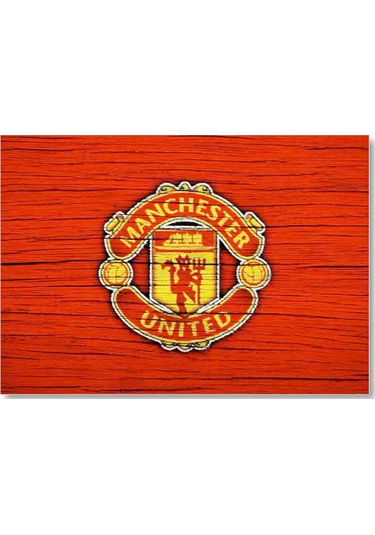 Cakasepetim Kırmızı Boyalı Zeminde Manchester United Logosu Ahşap Mdf Tablo
