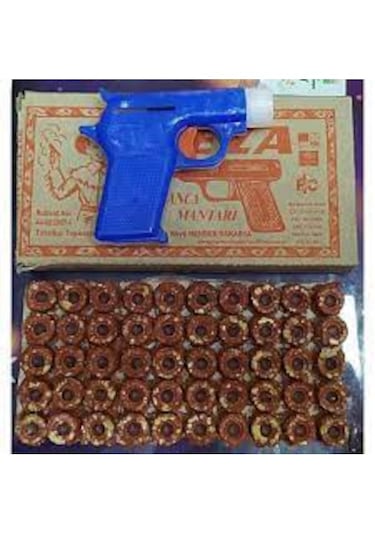 Plastik Eski Nostaljik Mantar Oyuncak Tabanca 50 Adet Kapsül Hedi