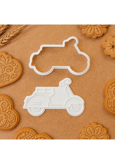 Retro Motosiklet Şekilli Kurabiye Kalıbı - 8 Cm Kurabiye Ve Fondan Kalıbı Beyaz