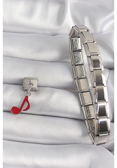 316l Çelik Gümüş Renk Kırmızı Nota Model Nomination Charm Çok Renkli