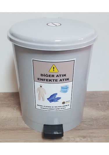 25 Lt Maske Eldiven Tek Kullanımlık Tulum Atık Kovası Gri