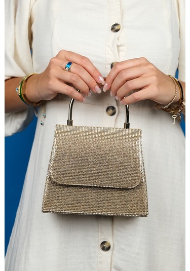 Luvishoes Lamaya Altın Taşlı Kadın El Çantası Altın