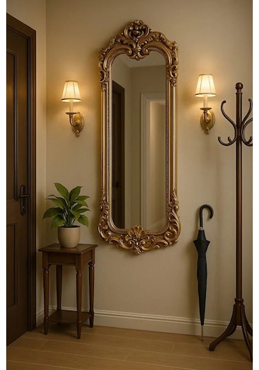 Dekoratif Varaklı Boy Aynası Gold