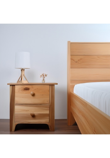 İskandinav Tasarımlı Doğal Ahşap 2 Çekmeceli Komodin 1. Sınıf Mas