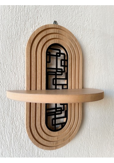 Ahşap Mdf Ortası Desenli Duvar Rafı - Labirent Desen