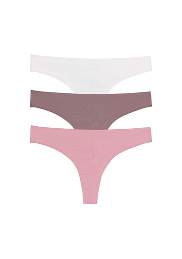 Suwen 3lü Koton Brazilian String Külot St004060240 Ekru - Vizon - Pembe