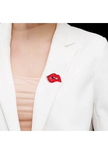 Blucome Kırmızı Dudak Emaye Broş Takı Kadın Erkek Parti Ziyafet Günlük Alaşım Pimleri Şapka Çanta Elbise Aksesuarları Yaka Süsler Hediyeler Kırmızı