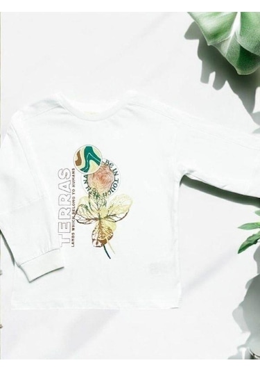 Çikoby Erkek Çocuk Terras Yazılı Sweatshirt-14863 Ekru