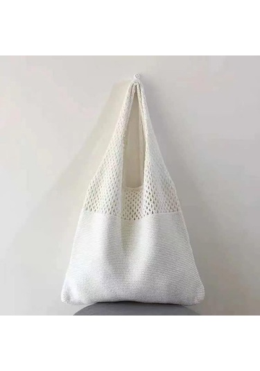 Retro Hollow Örme Omuz Çantaları Kadın Çantaları Yaz Plaj Tığ İşi Tote A435 Beyaz