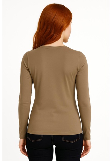 Axxel Kadın Toprak Rengi Uzun Kollu Unisex Kalıp T-shirt-d236-k Toprak