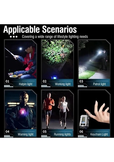 Yüksek Güç Edc Anahtarlık Usb Şarj Edilebilir Led El Feneri Siyah