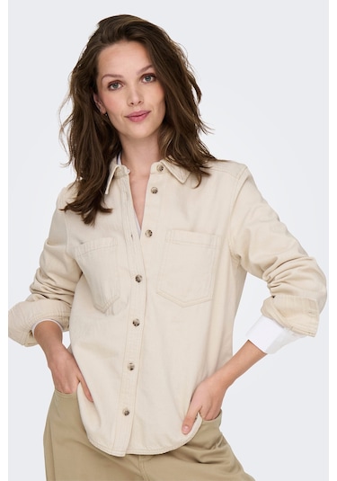 Only Kadın Onlsılla Çift Cep Detaylı Kot Gömlek 15338783 Bej Bej