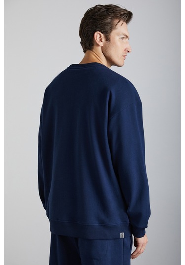 Grımelange Travıs Erkek Organik Kumaşlı Yumuşacık Regular Fit Yuvarlak Yakalı Koyu Lacivert Sweatshi Koyu Lacivert
