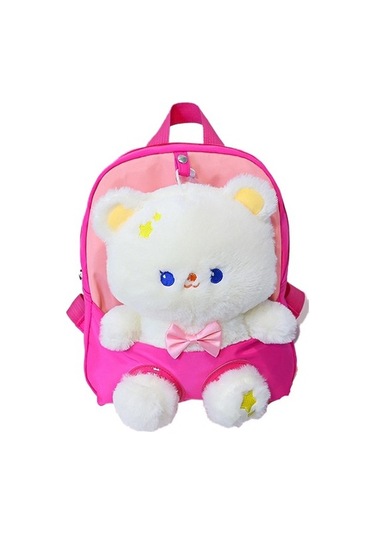 Goldenqian Çocuk Anaokulu Okul Çantaları, Erkek Ve Kız Sırt Çantaları, Sevimli Karikatür Ayı Peluş Bebek Sırt Çantaları Jeyfsl Kirmizi