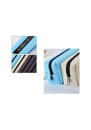 Aubyhe Kollej Öğrencileri İçin Kumaş Kalem Çantası - Dayanıklı Keten Bej Zemin Siyah Çizgili Basit Stili - Çalışma Odası Gereci Çok Renkli