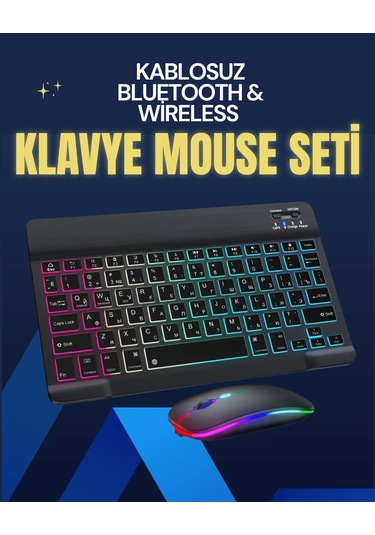 Şık Ve Sessiz Tasarımlı Işıklı Klavye Mouse Seti Şarjlı Wireless