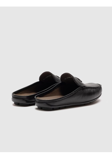 Hakiki Deri Siyah Tokalı Erkek Terlik - Siyah