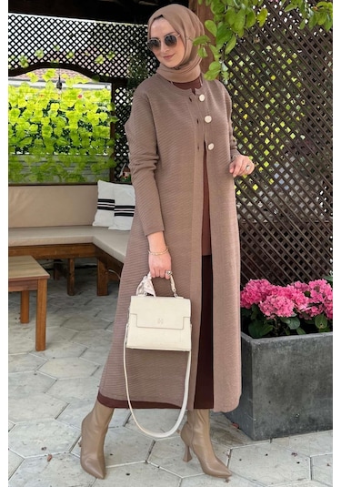 Sinem Çelik Örme Triko Hırka Sütlü Kahve Çok Renkli