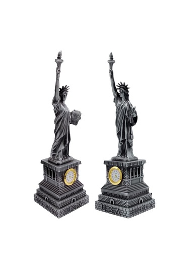 Metal Saatli Özgürlük Heykeli Gümüş Vintage Dekor Usa 25cm