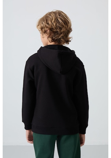 Tommy Life Siyah Pamuklu Kalın İçi Tüylü Yumuşak Dokulu Standart Fit Nakışlı Erkek Çocuk Sweatshirt - 11244 Siyah