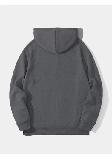 Efnaz Style Erkek Düz Kapüşonlu Sweat - Füme Fume