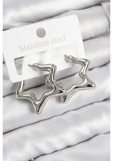 Pirinç Yıldız Model Gümüş Renk Kadın Küpe Çok renkli